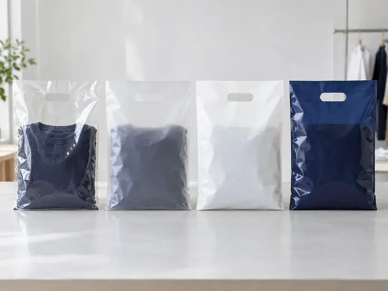 同じ衣類を入れたポリ袋の透け感を比較するイメージ