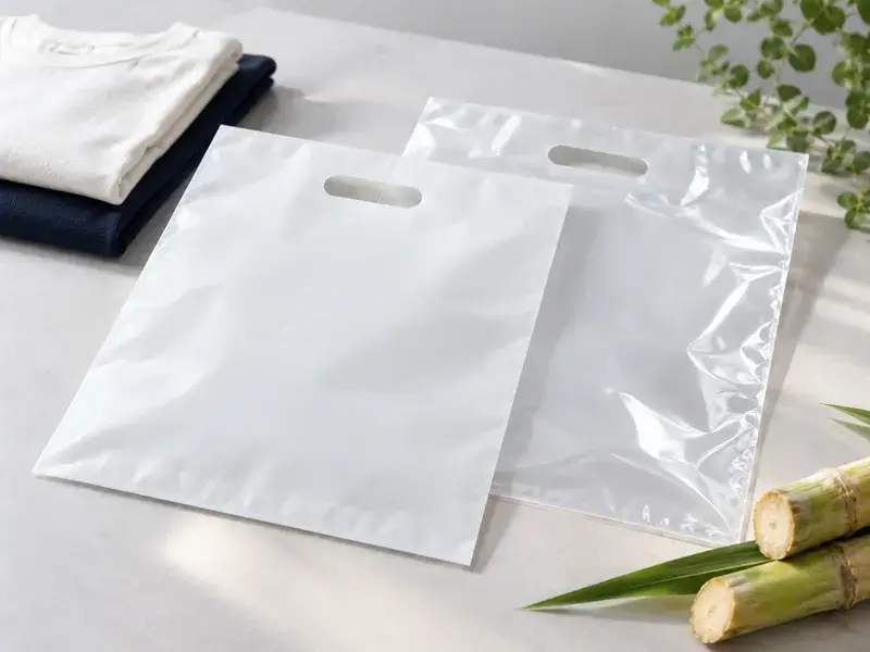 マットな質感のポリ袋と植物由来原料を考えるイメージ
