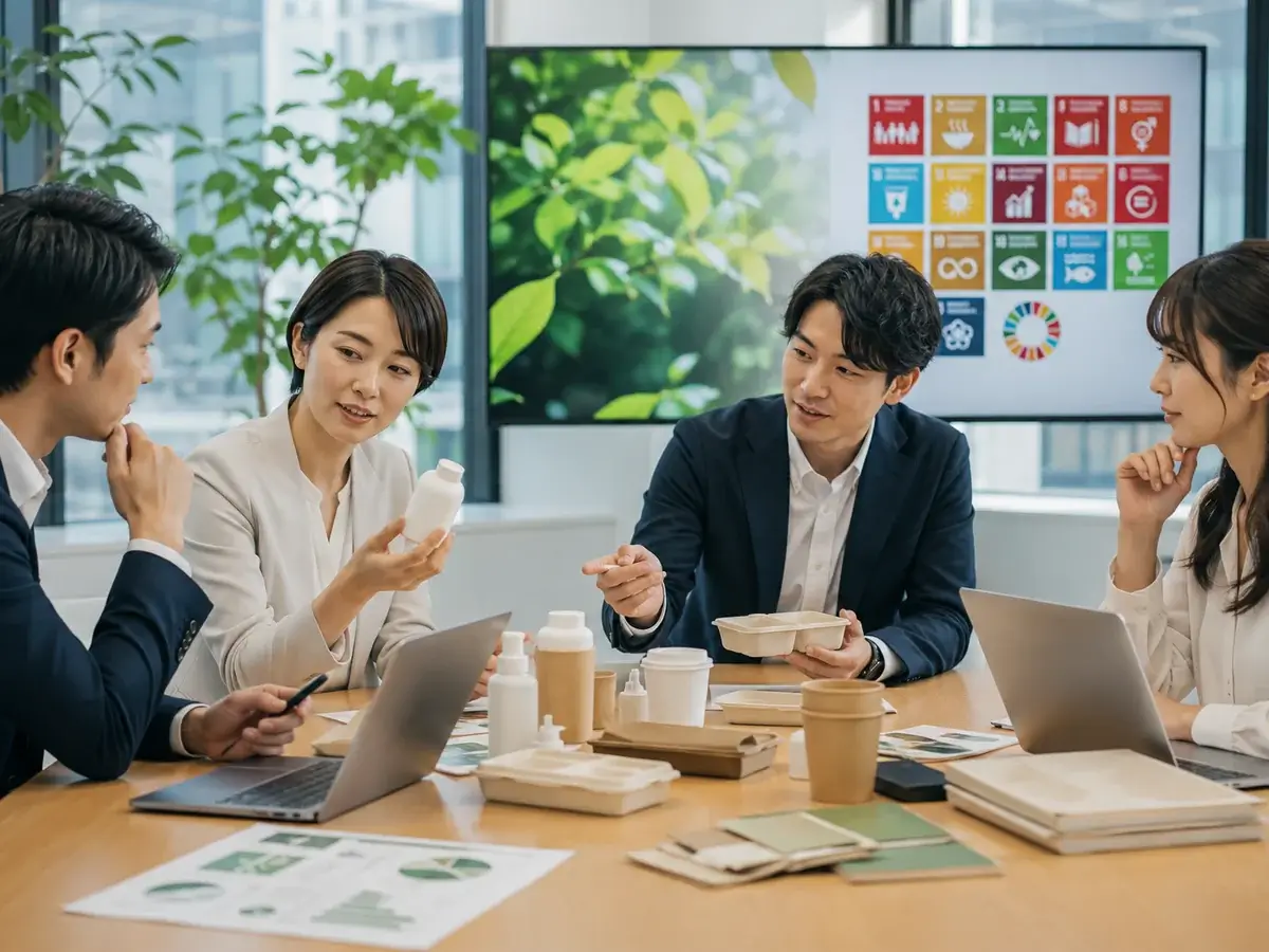 バイオ素材の導入メリットを検討する企業担当者