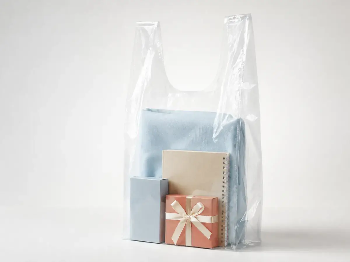 中身が見える透明レジ袋と商品
